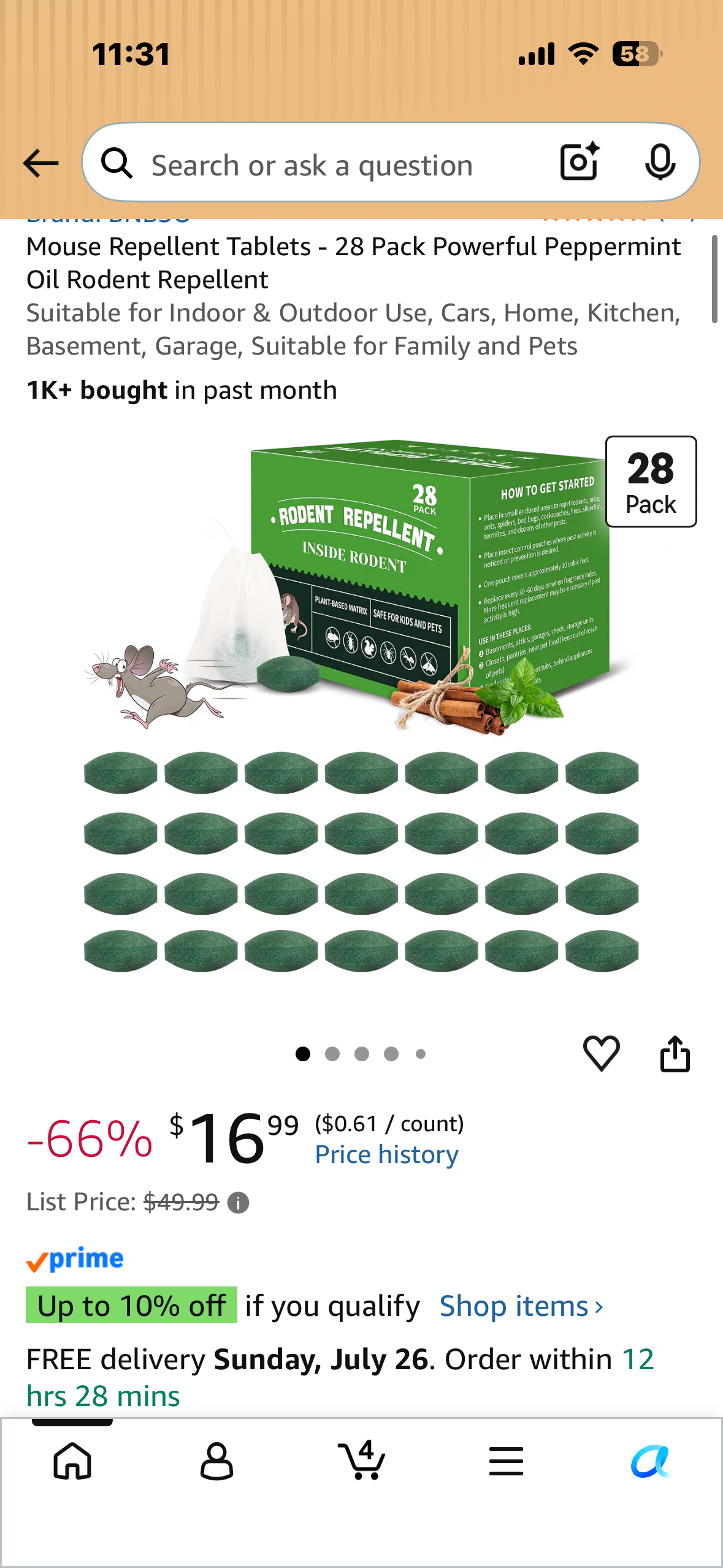 Mouse Repellent Tablets - 28 Pack Powerful Peppermint Oil Rodent Repellent Suitable for Indoor & Outdoor Use, Cars, Home, Kitchen, Basement, Garage, Suitable for Family and Pets
