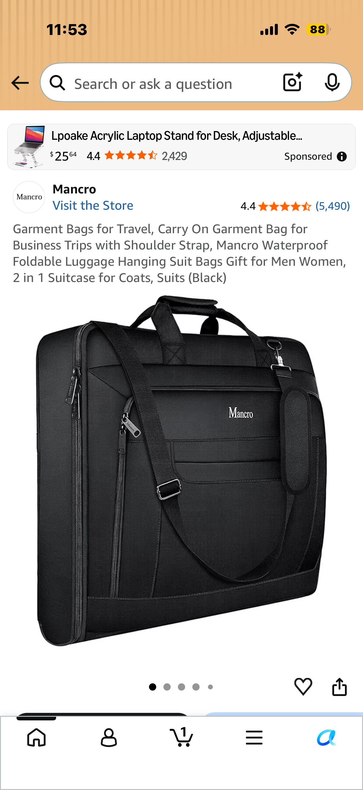 Garment Bags for Travel, Carry On Garment Bag for Business Trips with Shoulder Strap, Mancro Waterproof Foldable Luggage Hanging Suit Bags Gift for Men Women, 2 in 1 Suitcase for Coats, Suits (Black