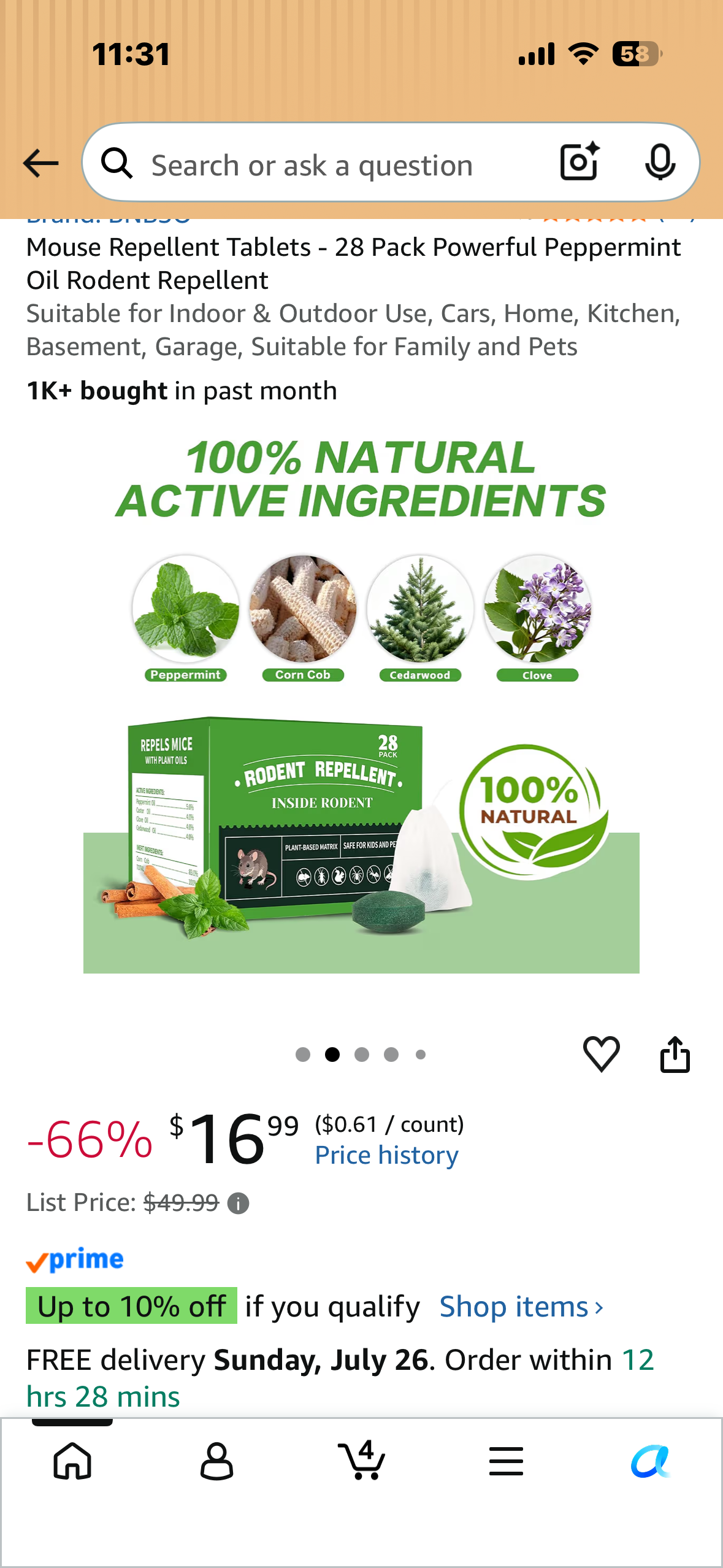 Mouse Repellent Tablets - 28 Pack Powerful Peppermint Oil Rodent Repellent Suitable for Indoor & Outdoor Use, Cars, Home, Kitchen, Basement, Garage, Suitable for Family and Pets