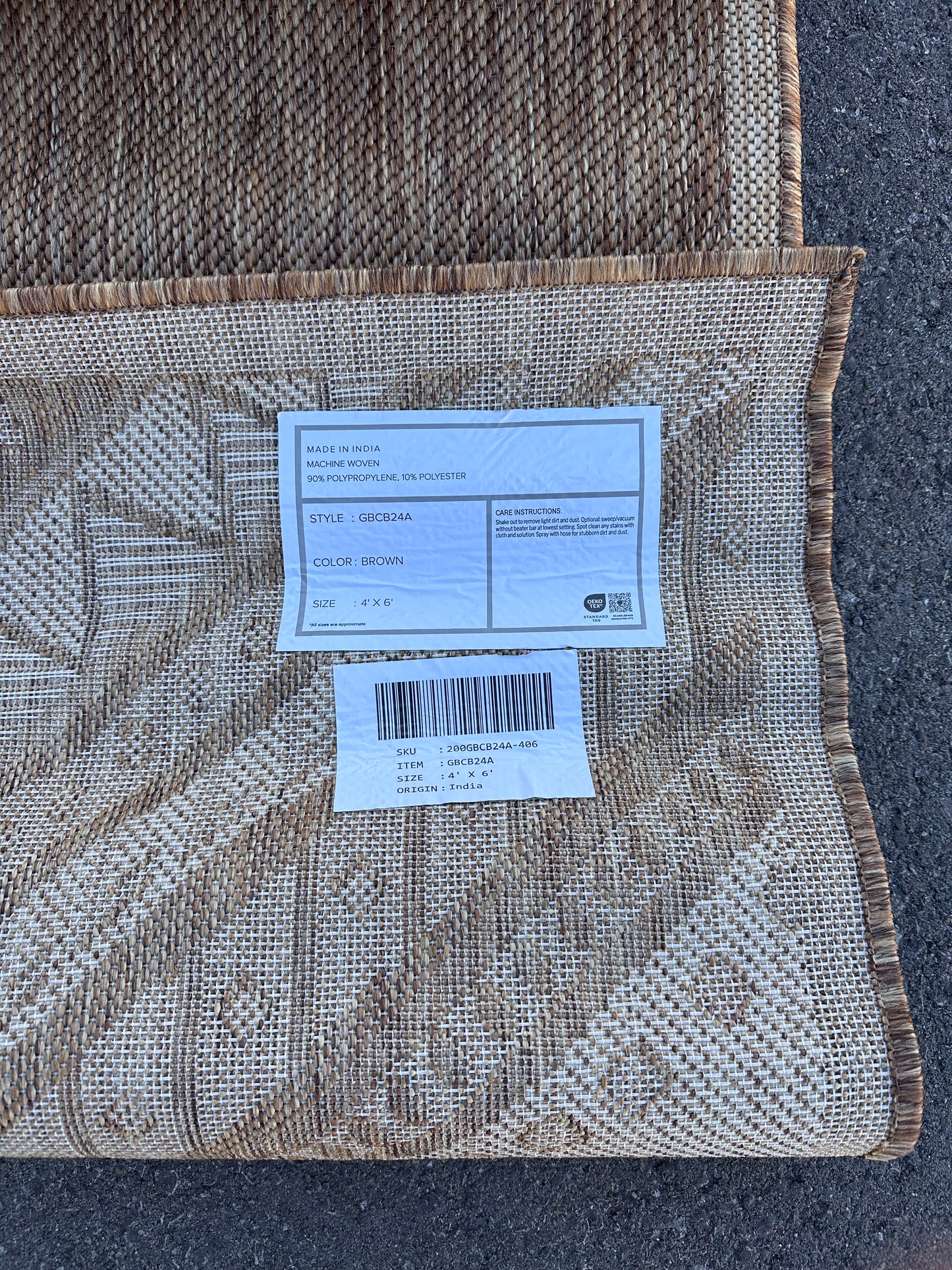 4' x 6' Outdoor Performance Area Rug, Stain Resistant, Weather Resistant, High Traffic, Patio, Balcony, Outside, Landry Brown (L1050)