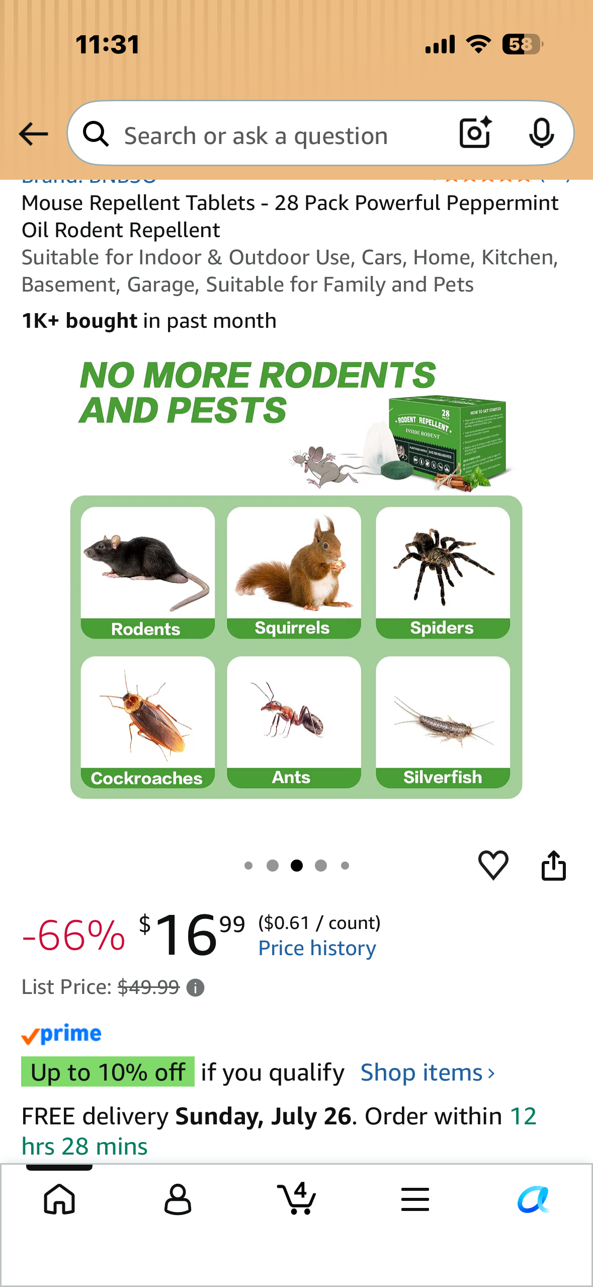 Mouse Repellent Tablets - 28 Pack Powerful Peppermint Oil Rodent Repellent Suitable for Indoor & Outdoor Use, Cars, Home, Kitchen, Basement, Garage, Suitable for Family and Pets