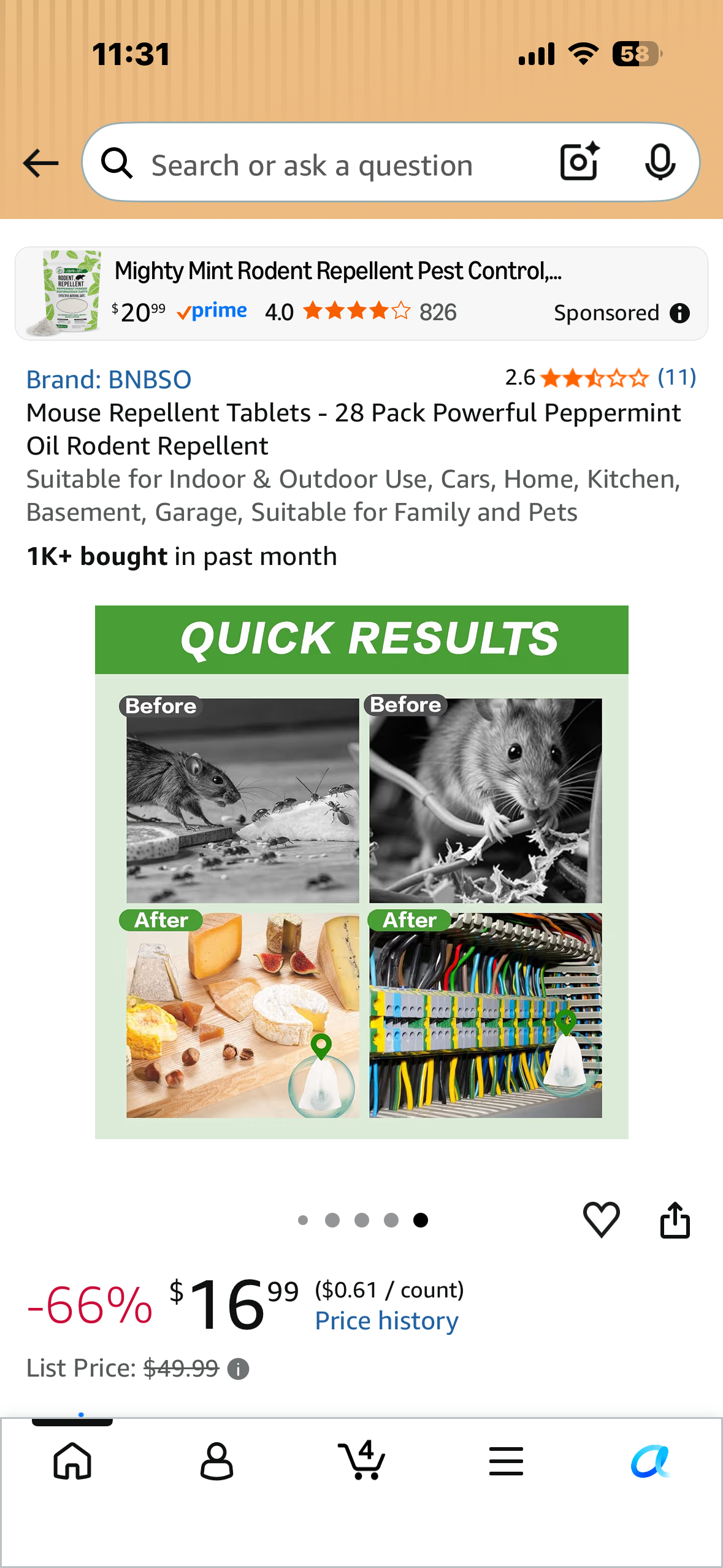 Mouse Repellent Tablets - 28 Pack Powerful Peppermint Oil Rodent Repellent Suitable for Indoor & Outdoor Use, Cars, Home, Kitchen, Basement, Garage, Suitable for Family and Pets