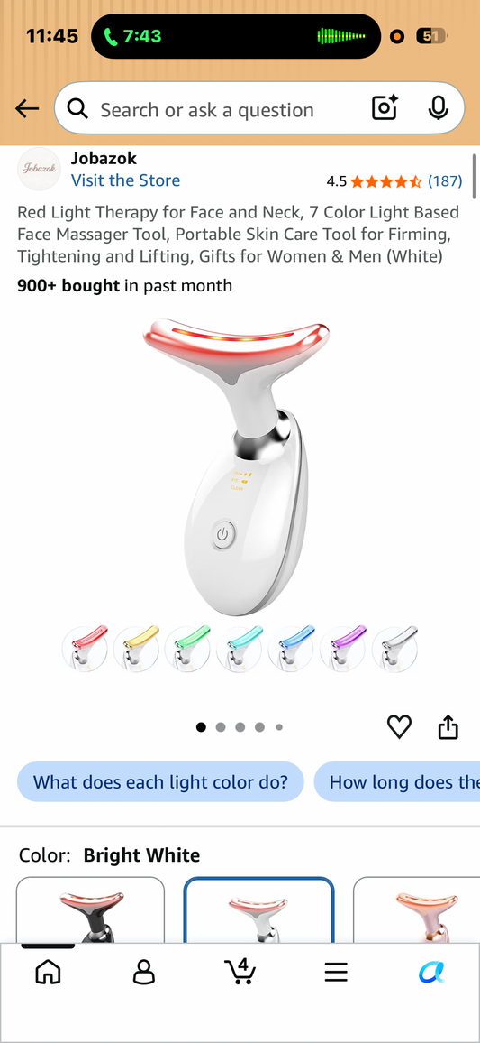 Red Light Therapy for Face and Neck, 7 Color Light Based Face Massager Tool, Portable Skin Care Tool for Firming, Tightening and Lifting, Gifts for Women & Men (White)