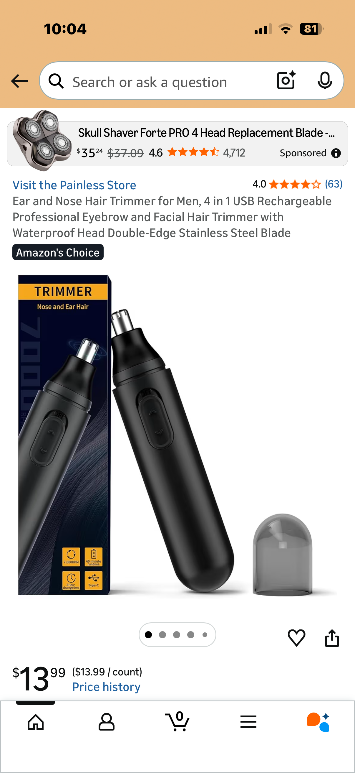 ryegrey Nose Hair Trimmer，USB Rechargeable Professional Painless Eyebrow and Facial Hair Trimmer for Men and Women, Double Edged Blade,Washable for Easy Cleaning (Black Gold)