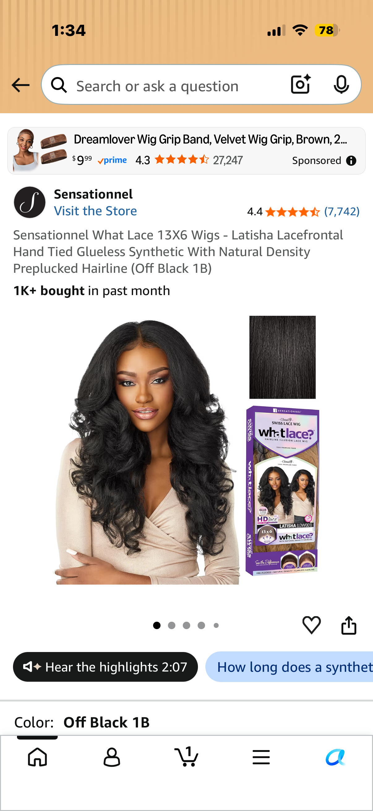 Sensationnel What Lace 13X6 Wigs - Latisha Lacefrontal Hand Tied Glueless Synthetic With Natural Density Preplucked Hairline (Off Black 1B
