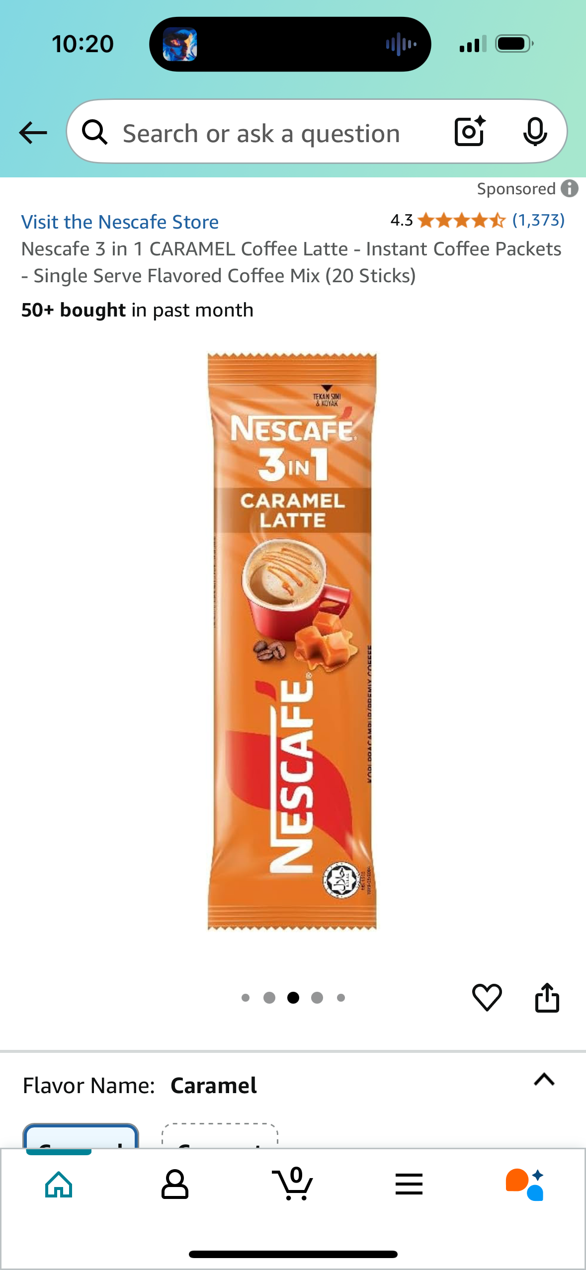 Nescafe 3 in 1 CARAMEL Coffee Latte - Instant Coffee Packets - Single Serve Flavored Coffee Mix (20 Sticks)