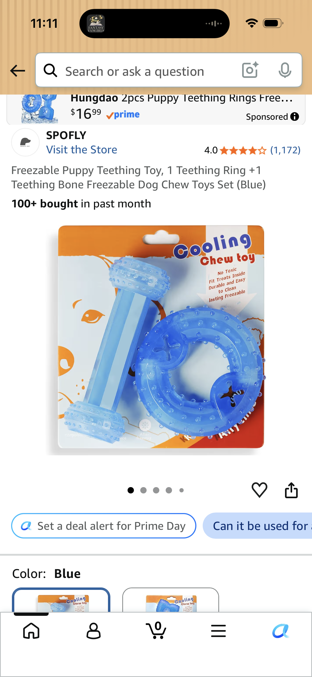 Freezable Puppy Teething Toy, 1 Teething Ring +1 Teething Bone Freezable Dog Chew Toys Set (Blue)