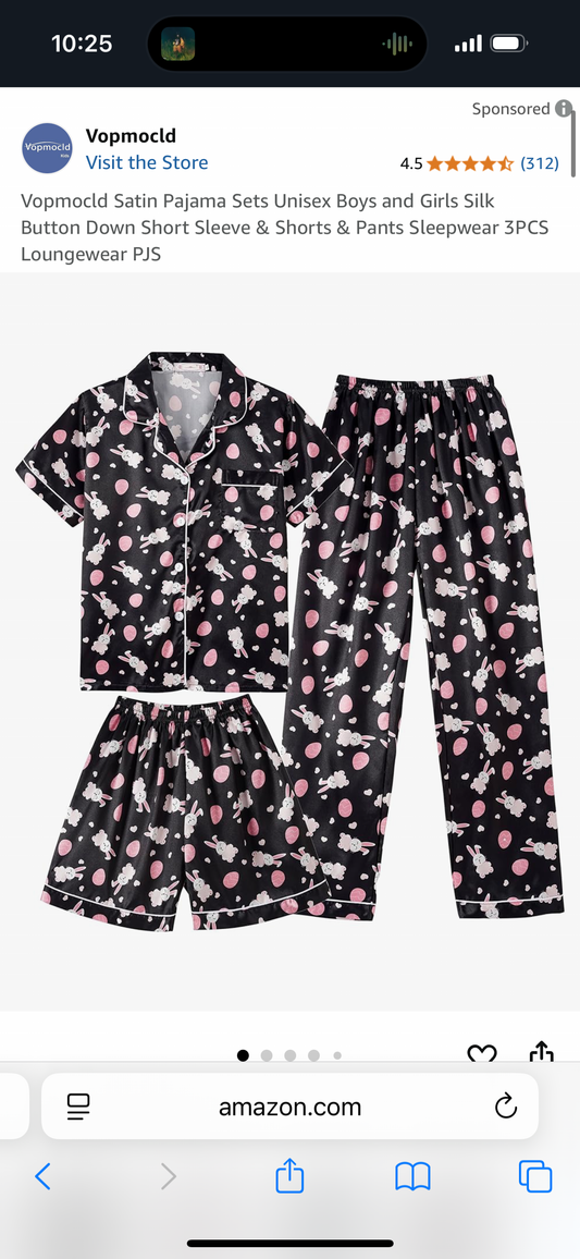 Vopmocld Satin Pajama Sets Unisex Boys and Girls Silk Button Down Short Sleeve & Shorts & Pants Sleepwear 3PCS Loungewear PJS Size 16