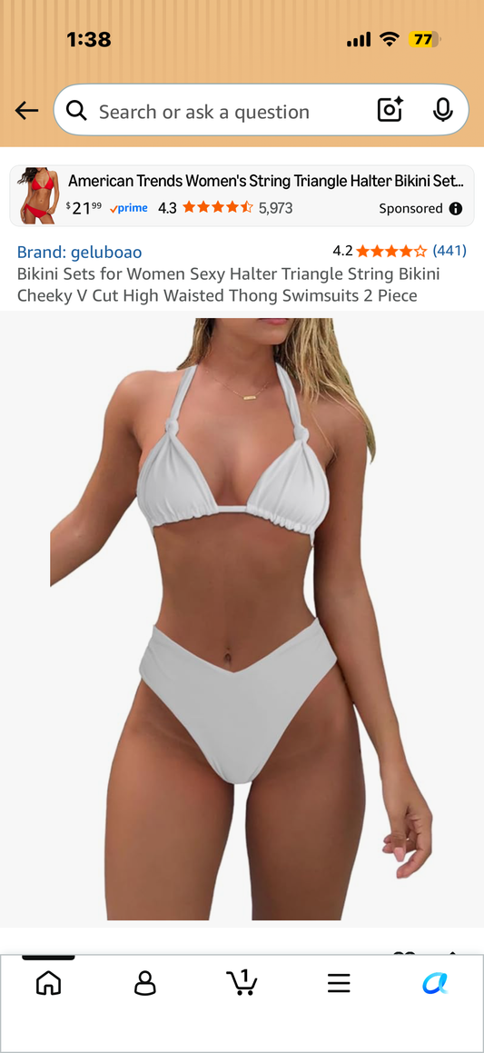 Bikini Sets for Women Sexy Halter Triangle String Bikini Cheeky V Cut High Waisted Thong Swimsuits 2 Piece (Size XL)