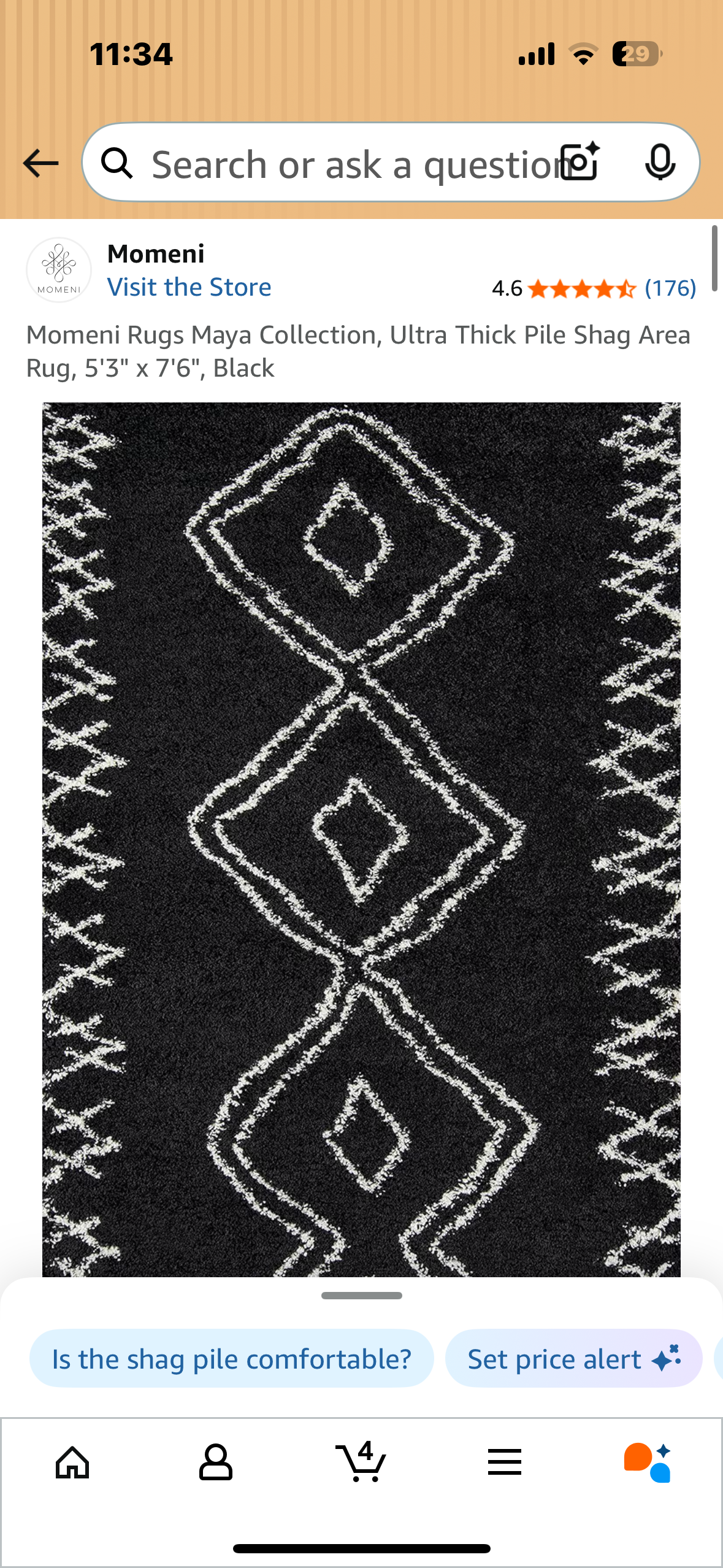 Momeni Rugs Maya Collection, Ultra Thick Pile Shag Area Rug, 5'3" x 7'6", Black (L1051)