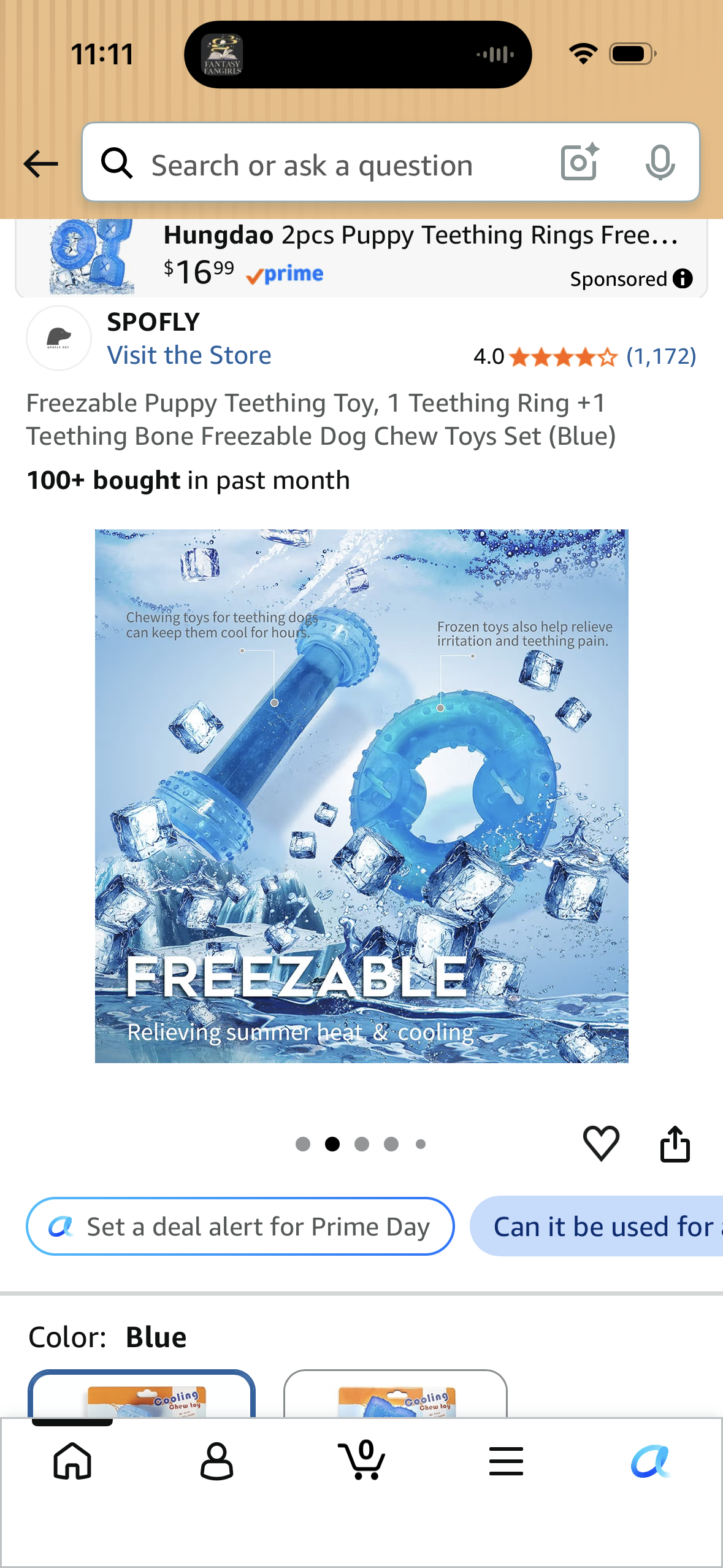 Freezable Puppy Teething Toy, 1 Teething Ring +1 Teething Bone Freezable Dog Chew Toys Set (Blue)