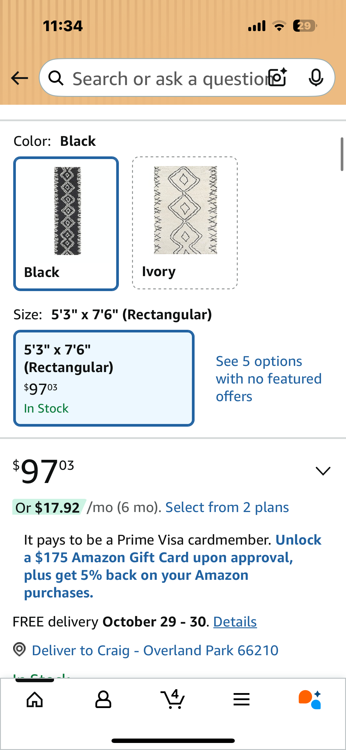 Momeni Rugs Maya Collection, Ultra Thick Pile Shag Area Rug, 5'3" x 7'6", Black (L1051)