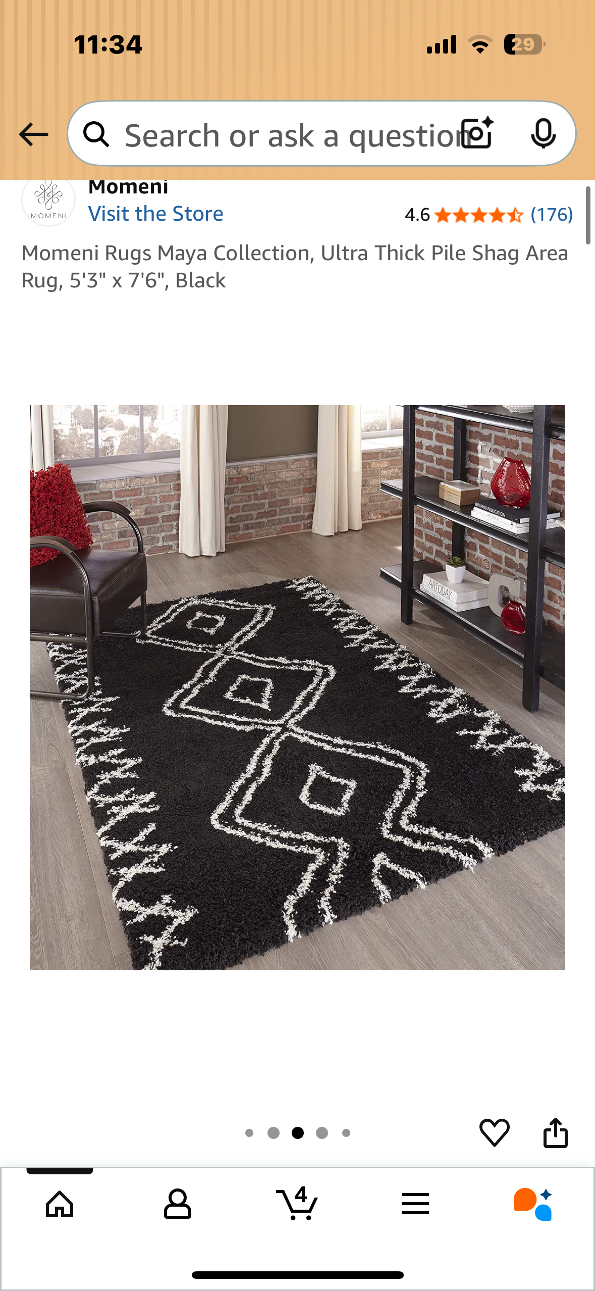Momeni Rugs Maya Collection, Ultra Thick Pile Shag Area Rug, 5'3" x 7'6", Black (L1051)