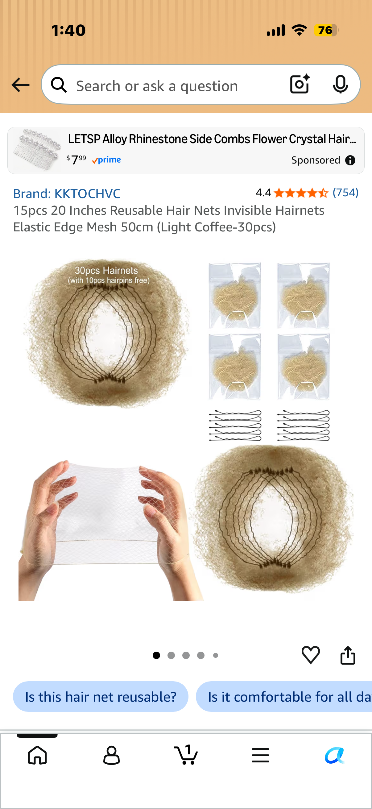 15pcs 20 Inches Reusable Hair Nets Invisible Hairnets Elastic Edge Mesh 50cm (Light Coffee-30pcs)