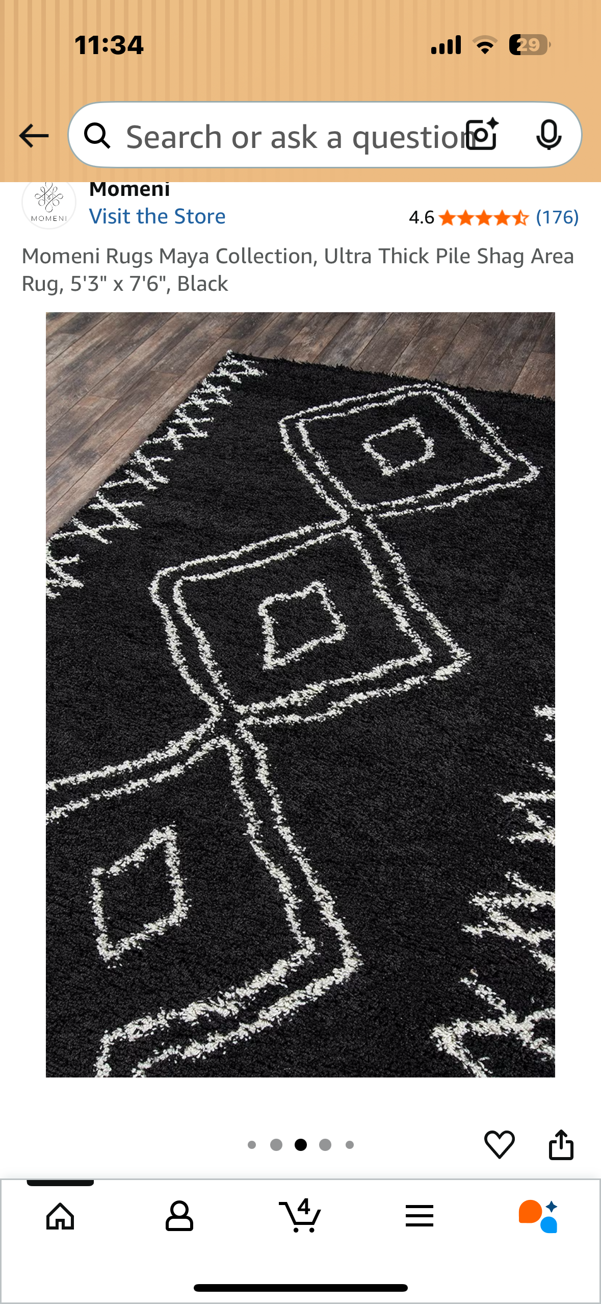 Momeni Rugs Maya Collection, Ultra Thick Pile Shag Area Rug, 5'3" x 7'6", Black (L1051)