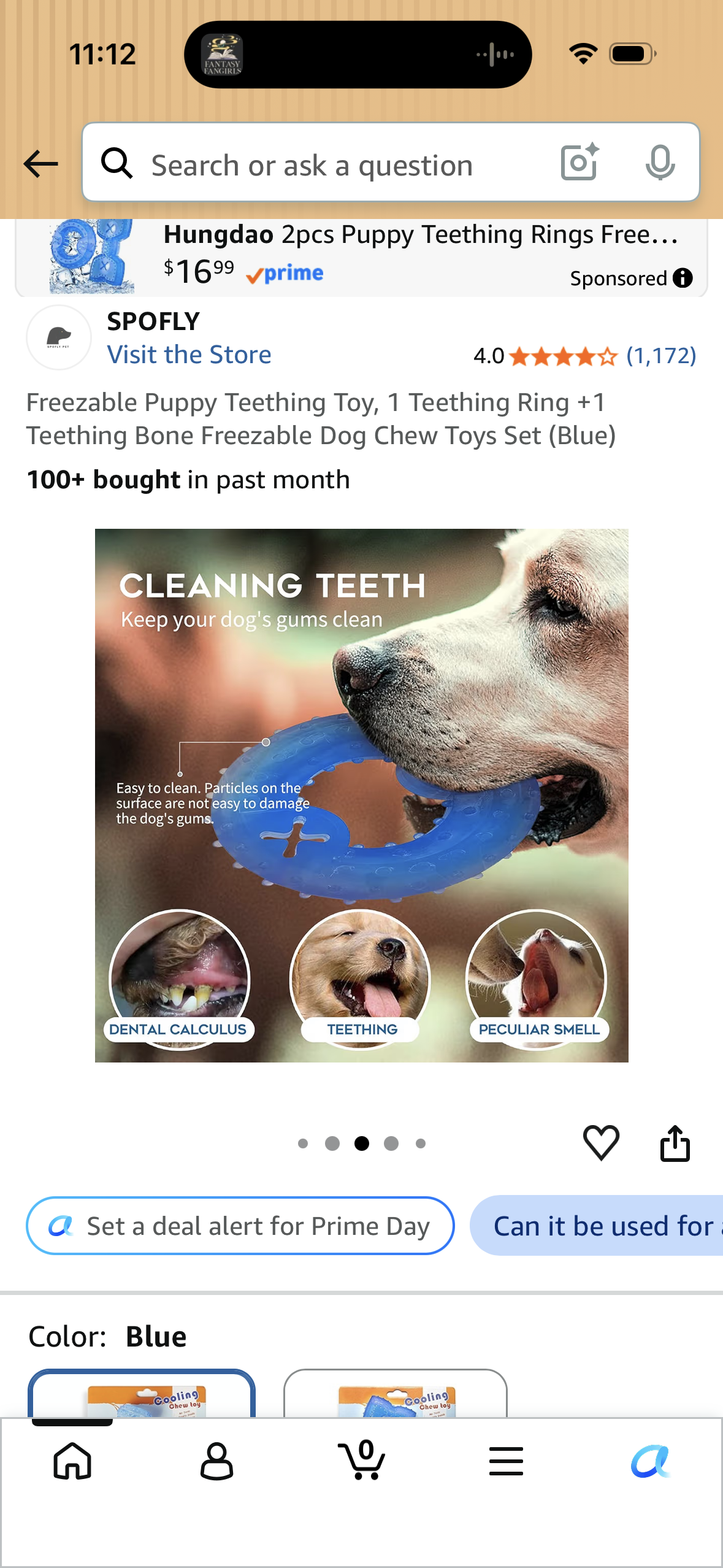 Freezable Puppy Teething Toy, 1 Teething Ring +1 Teething Bone Freezable Dog Chew Toys Set (Blue)