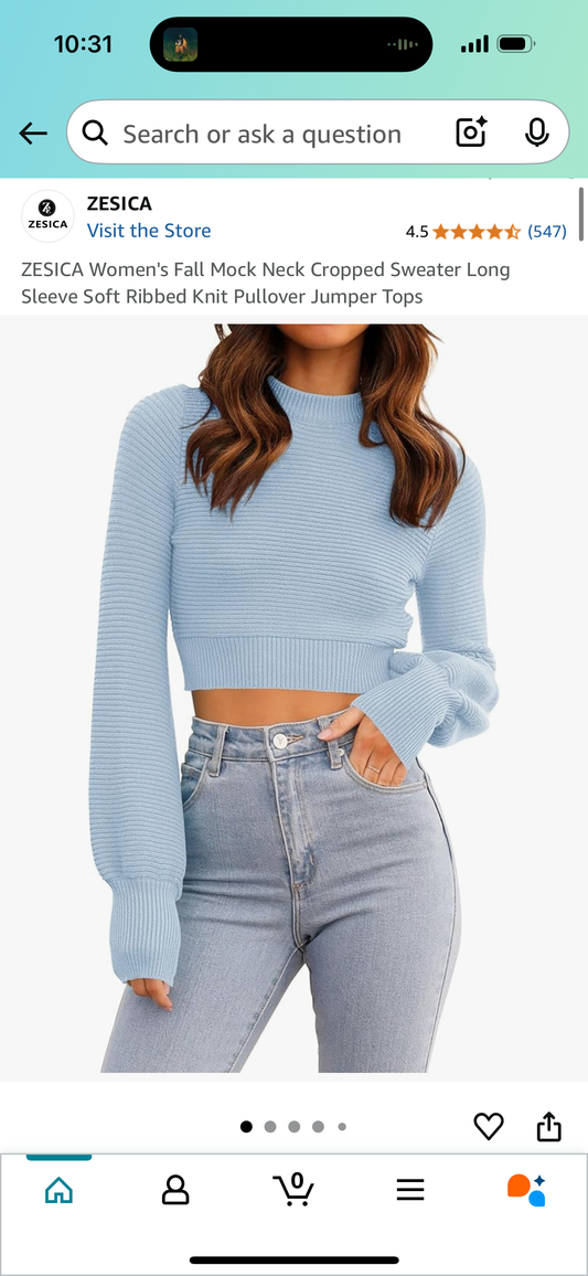 ZESICA Women's Fall Mock Neck Cropped Sweater Long Sleeve Soft Ribbed Knit Pullover Jumper Tops