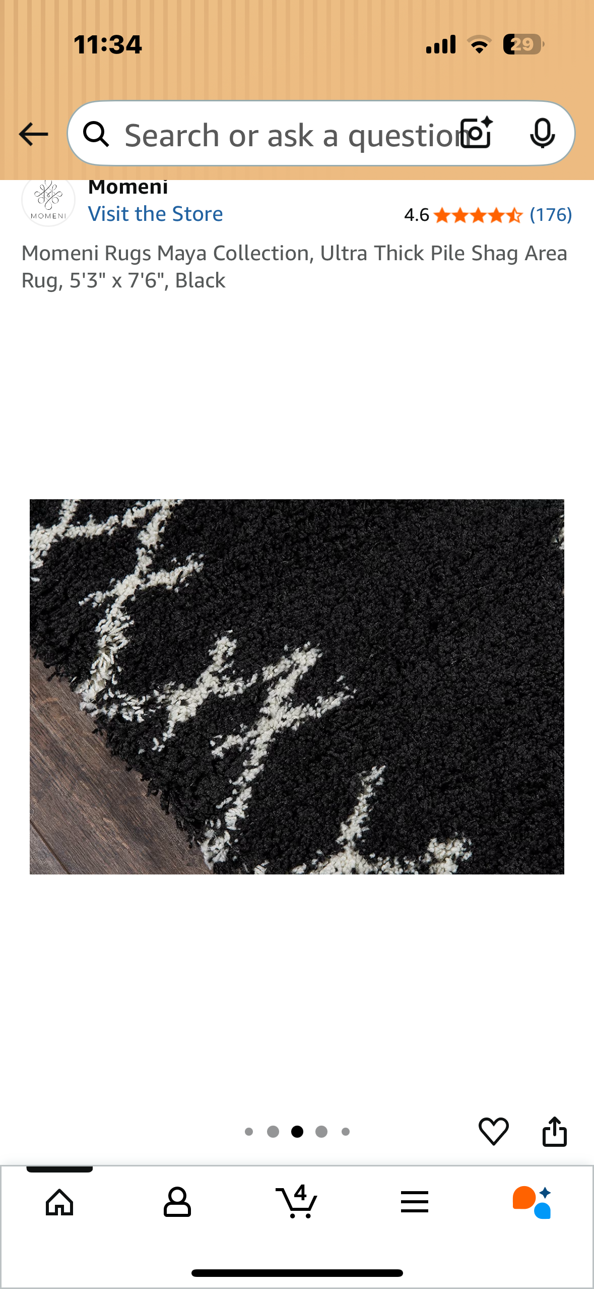 Momeni Rugs Maya Collection, Ultra Thick Pile Shag Area Rug, 5'3" x 7'6", Black (L1051)