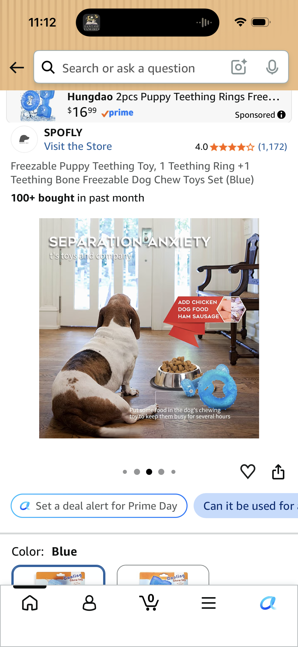 Freezable Puppy Teething Toy, 1 Teething Ring +1 Teething Bone Freezable Dog Chew Toys Set (Blue)