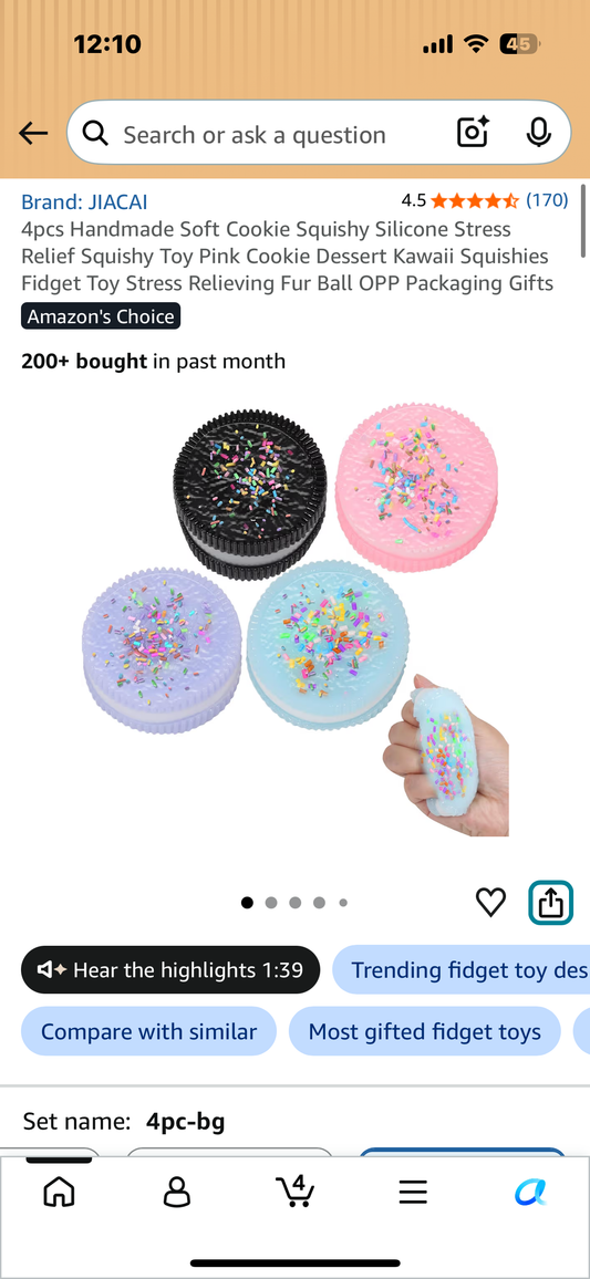 4pcs Handmade Soft Cookie Squishy Silicone Stress Relief Squishy Toy Pink Cookie Dessert Kawaii Squishies Fidget Toy Stress Relieving Fur Ball OPP Packaging Gifts