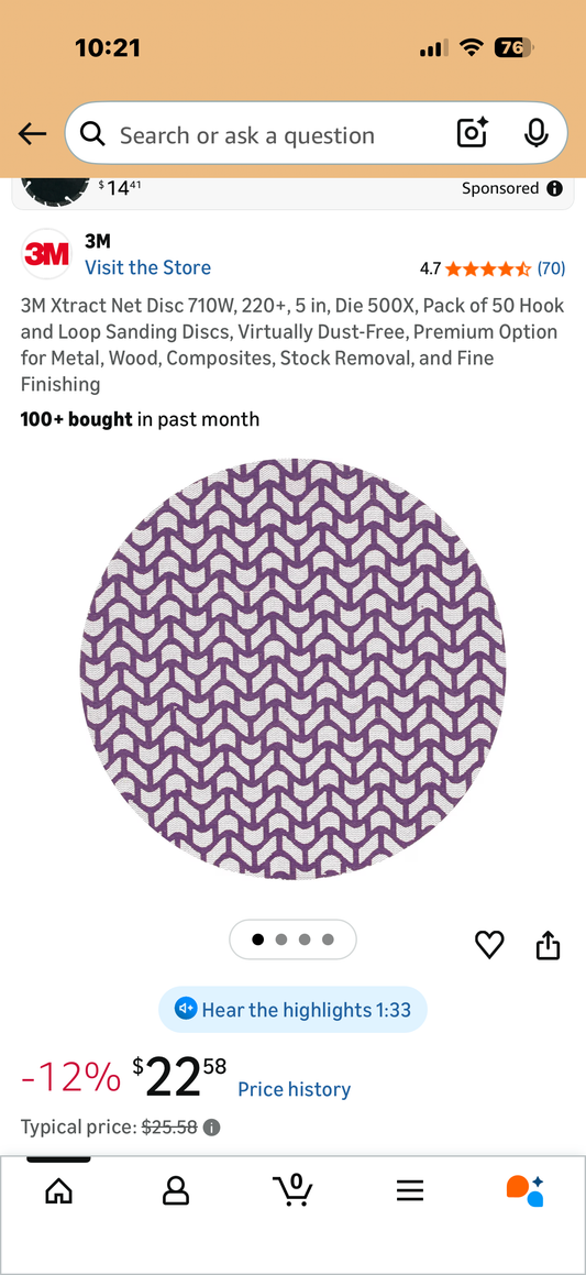 3M Xtract Net Disc 710W, 220+, 5 in, Die 500X, Pack of 50 Hook and Loop Sanding Discs, Virtually Dust-Free, Premium Option for Metal, Wood, Composites, Stock Removal, and Fine Finishing