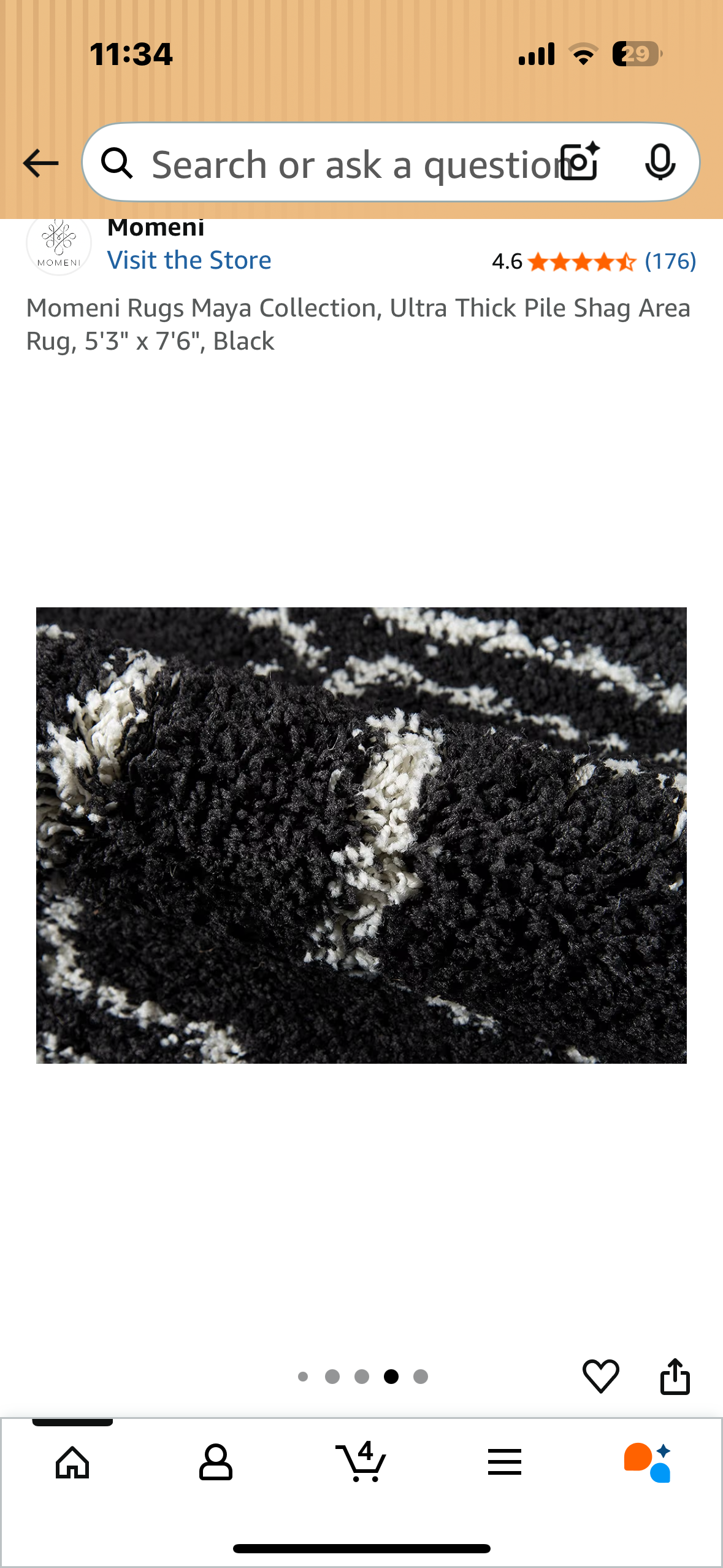 Momeni Rugs Maya Collection, Ultra Thick Pile Shag Area Rug, 5'3" x 7'6", Black (L1051)