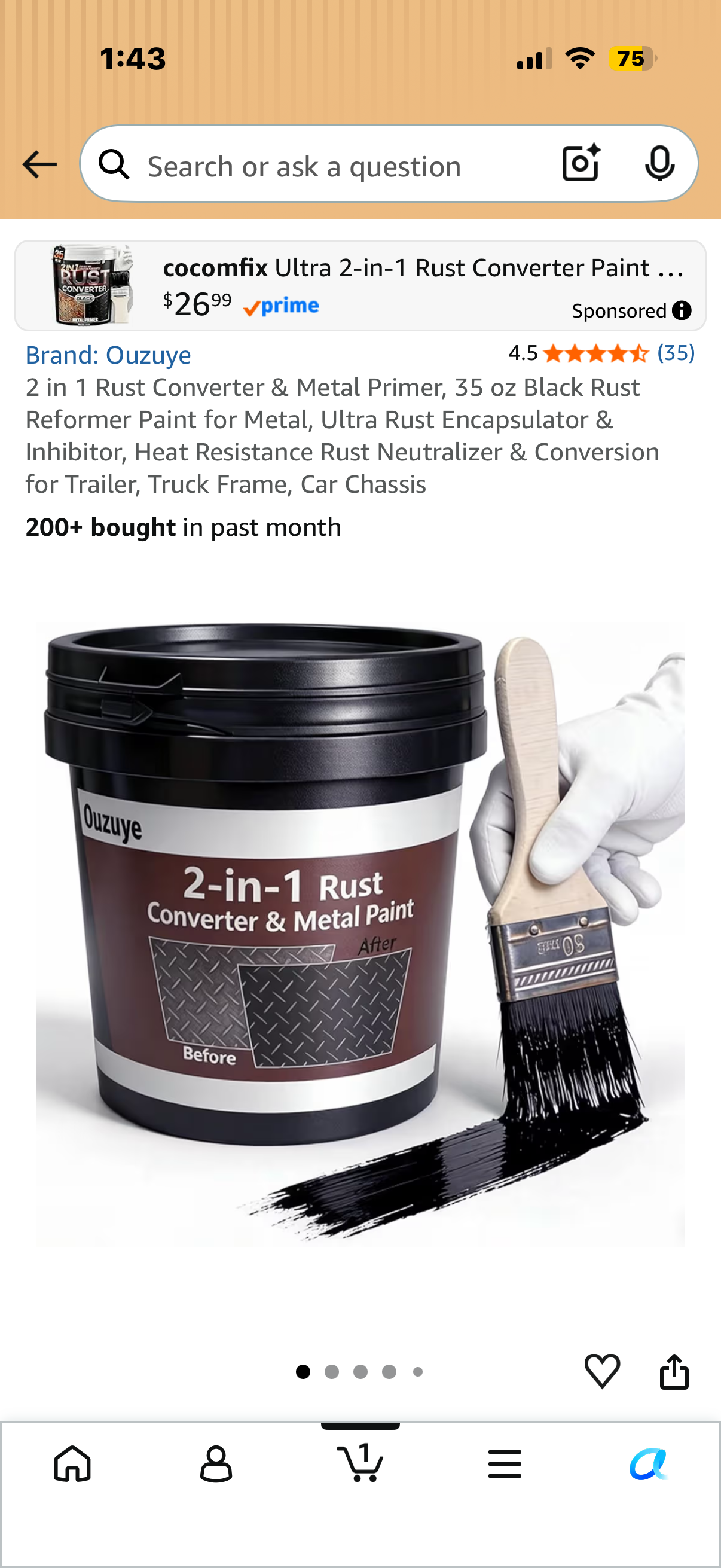 2 in 1 Rust Converter & Metal Primer, 35 oz Black Rust Reformer Paint for Metal, Ultra Rust Encapsulator & Inhibitor, Heat Resistance Rust Neutralizer & Conversion for Trailer, Truck Frame, Car Chassis