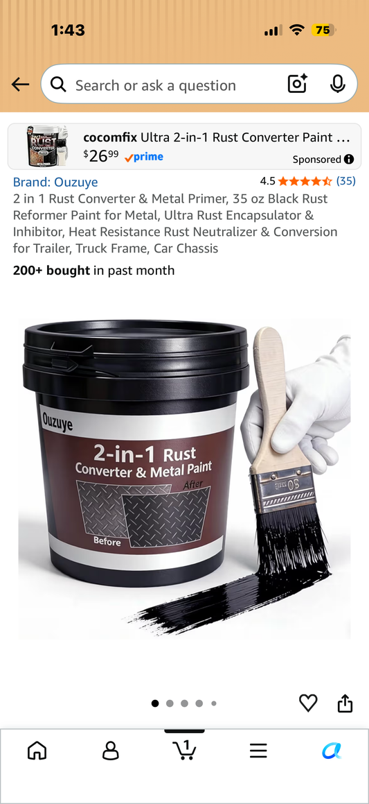 2 in 1 Rust Converter & Metal Primer, 35 oz Black Rust Reformer Paint for Metal, Ultra Rust Encapsulator & Inhibitor, Heat Resistance Rust Neutralizer & Conversion for Trailer, Truck Frame, Car Chassis
