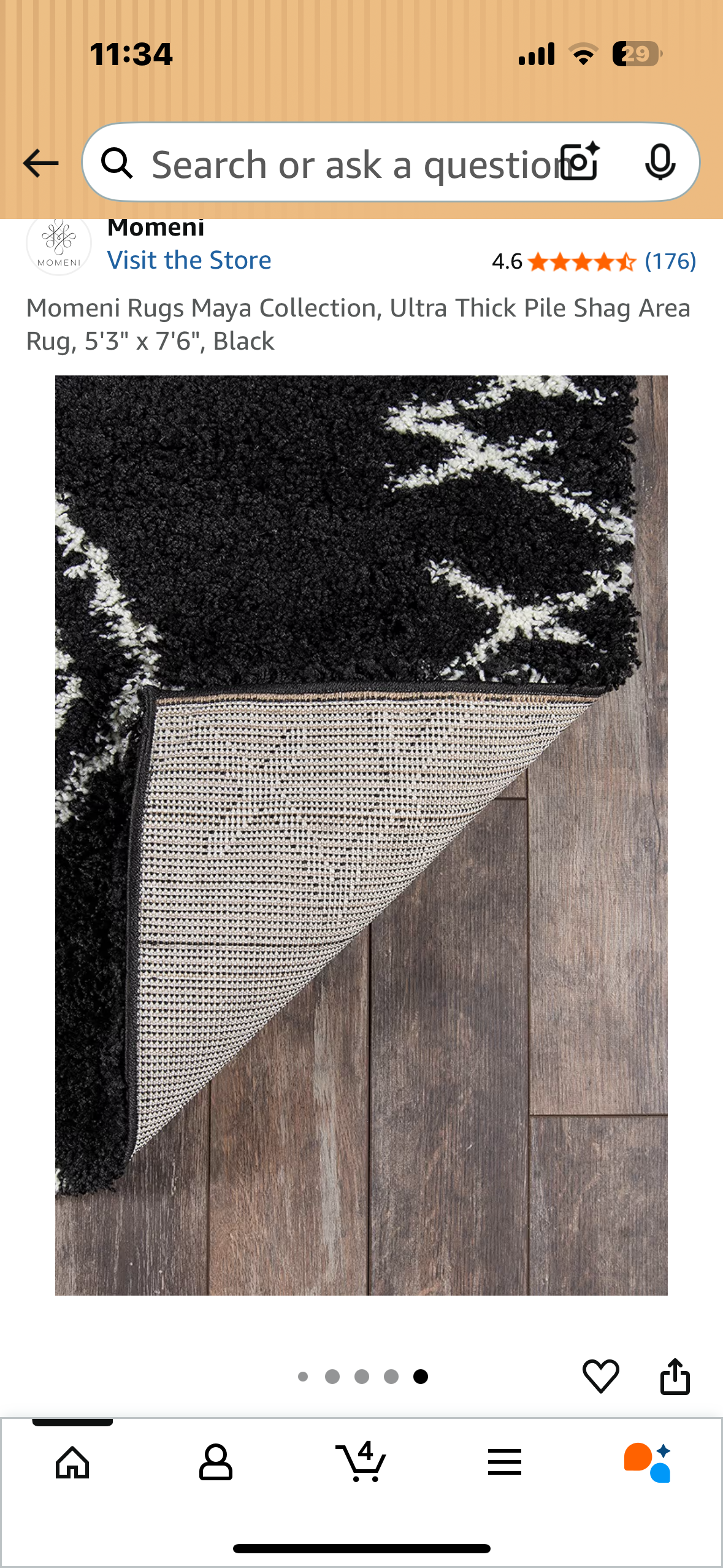 Momeni Rugs Maya Collection, Ultra Thick Pile Shag Area Rug, 5'3" x 7'6", Black (L1051)