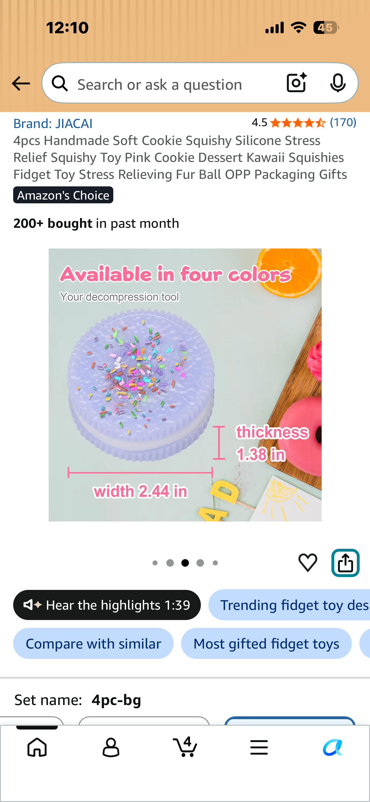 4pcs Handmade Soft Cookie Squishy Silicone Stress Relief Squishy Toy Pink Cookie Dessert Kawaii Squishies Fidget Toy Stress Relieving Fur Ball OPP Packaging Gifts