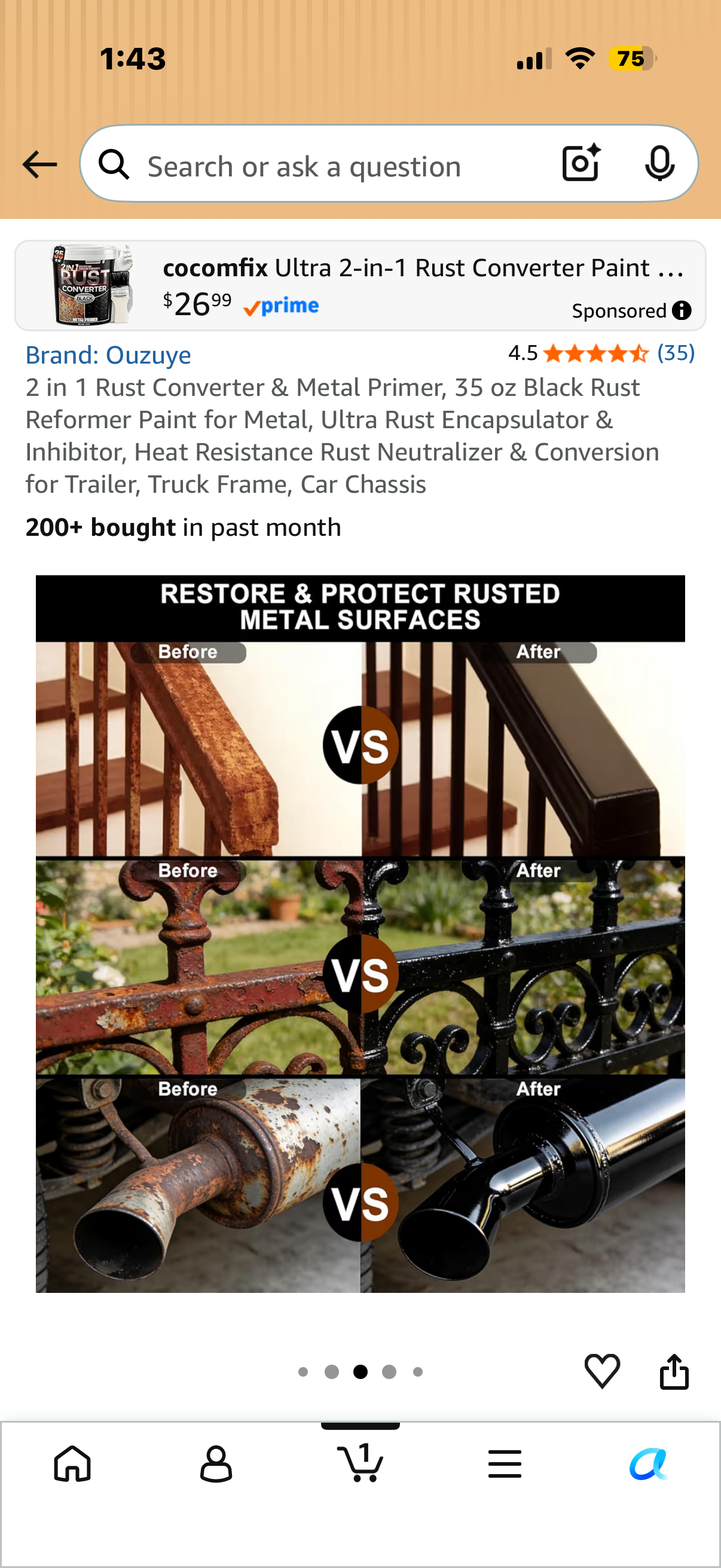 2 in 1 Rust Converter & Metal Primer, 35 oz Black Rust Reformer Paint for Metal, Ultra Rust Encapsulator & Inhibitor, Heat Resistance Rust Neutralizer & Conversion for Trailer, Truck Frame, Car Chassis