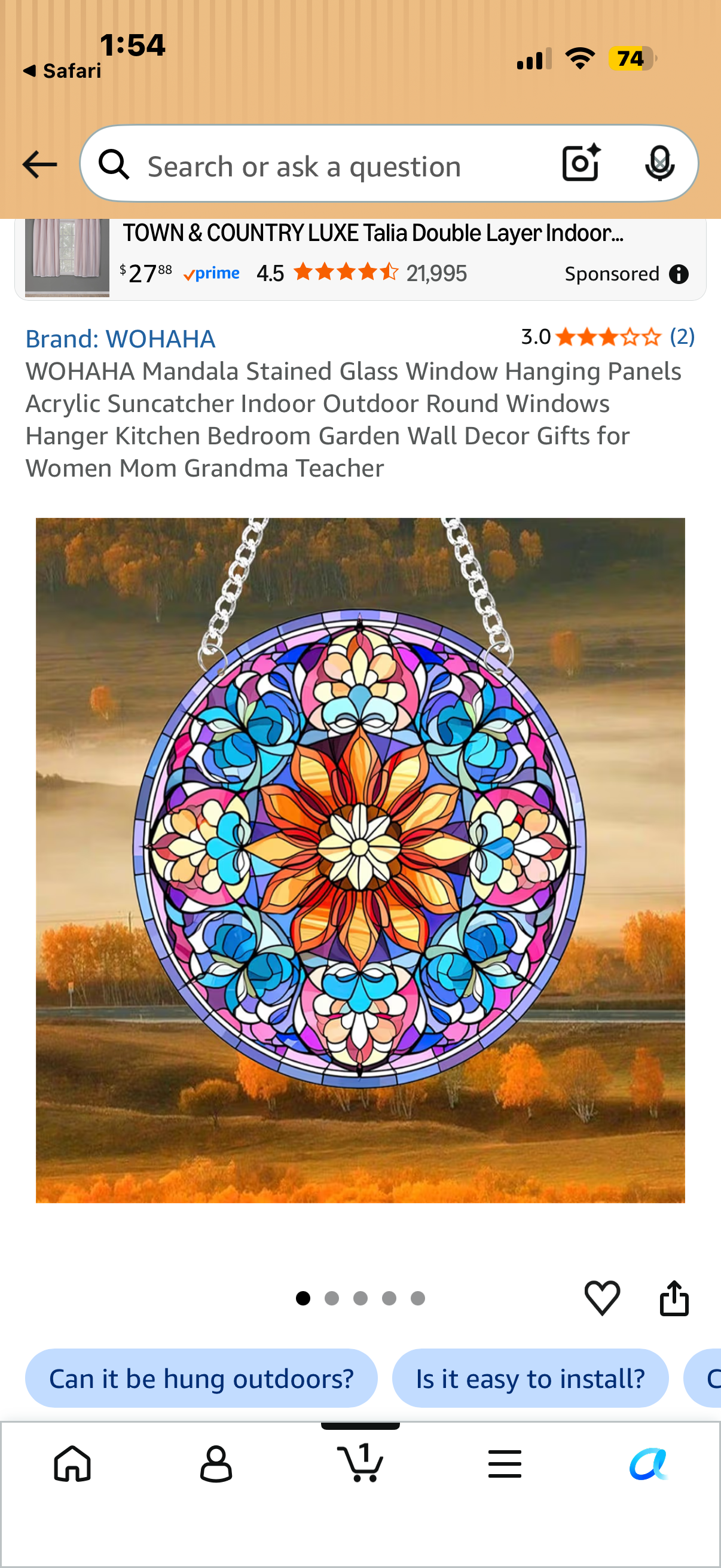 Mandala Stained Glass Window Hanging Panels Acrylic Suncatcher Indoor Outdoor Round Windows Hanger Kitchen Bedroom Garden Wall Decor Gifts for Women Mom Grandma Teacher