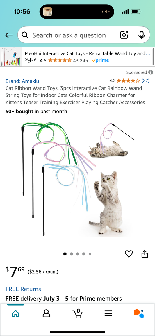 Cat Ribbon Wand Toys, 3pcs Interactive Cat Rainbow Wand String Toys for Indoor Cats Colorful Ribbon Charmer for Kittens Teaser Training Exerciser Playing Catcher Accessories