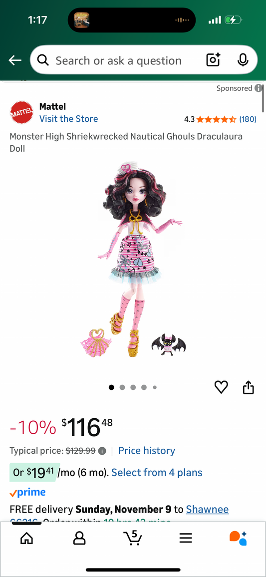 Monster High Shriekwrecked Nautical Ghouls Draculaura Doll