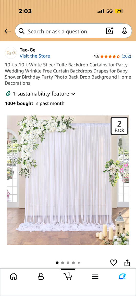 10ft x 10ft White Sheer Tulle Backdrop Curtains for Party Wedding Wrinkle Free Curtain Backdrops Drapes for Baby Shower Birthday Party Photo Back Drop Background Home Decorations