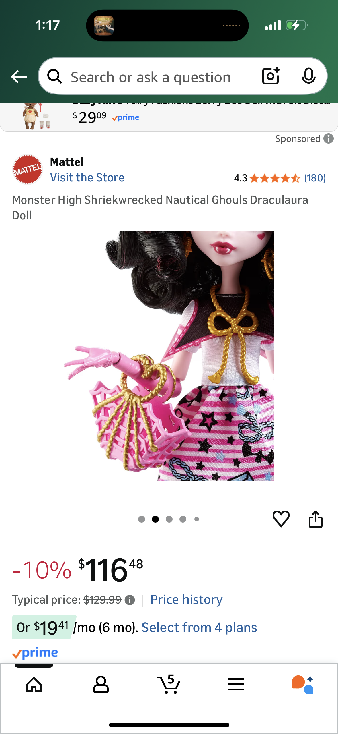 Monster High Shriekwrecked Nautical Ghouls Draculaura Doll
