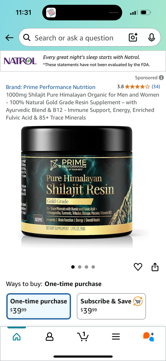 1000mg Shilajit Pure Himalayan Organic for Men and Women - 100% Natural Gold Grade Resin Supplement – with Ayurvedic Blend & B12 - Immune Support, Energy, Enriched Fulvic Acid & 85+ Trace Minerals