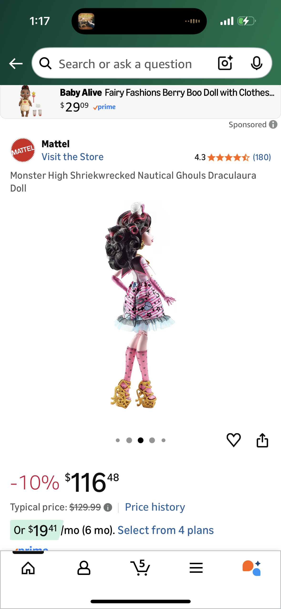 Monster High Shriekwrecked Nautical Ghouls Draculaura Doll