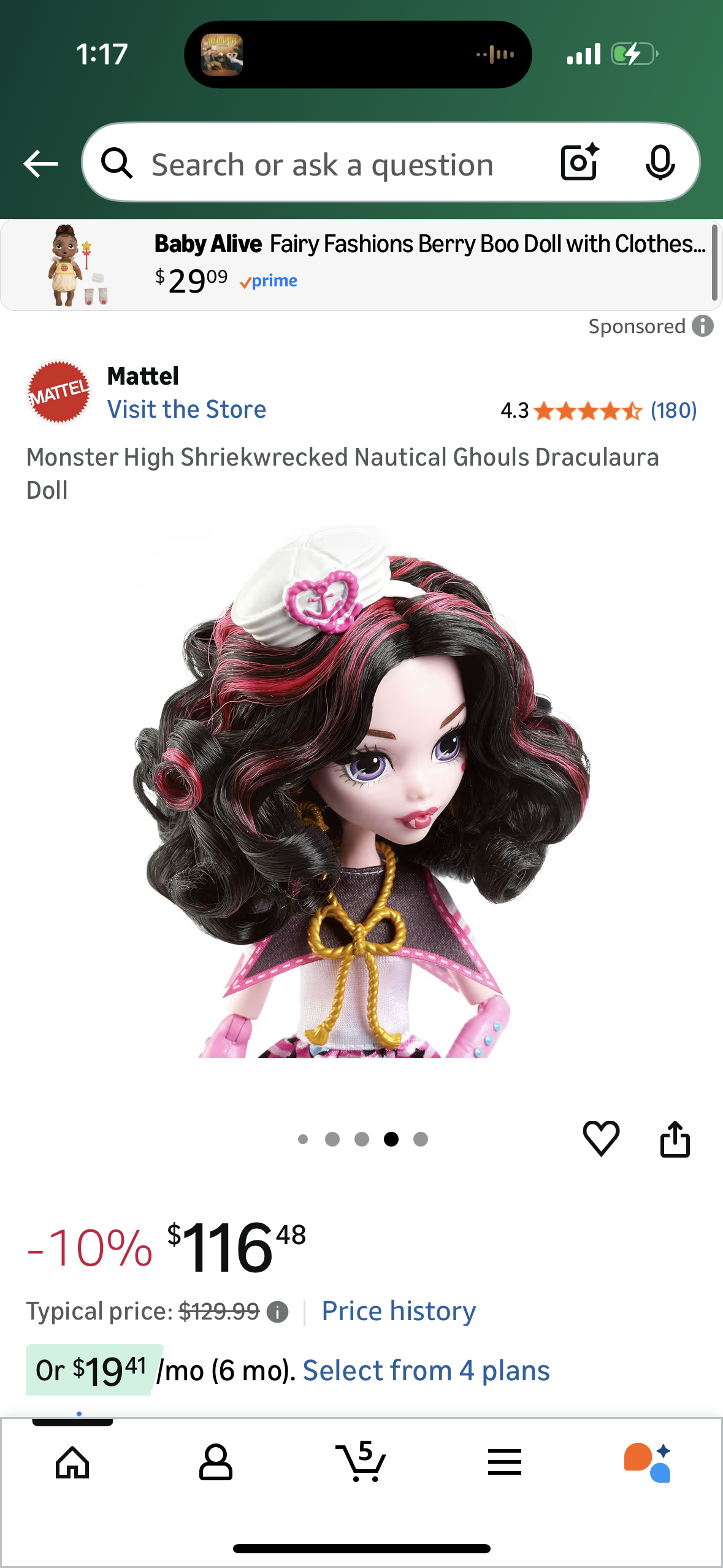 Monster High Shriekwrecked Nautical Ghouls Draculaura Doll