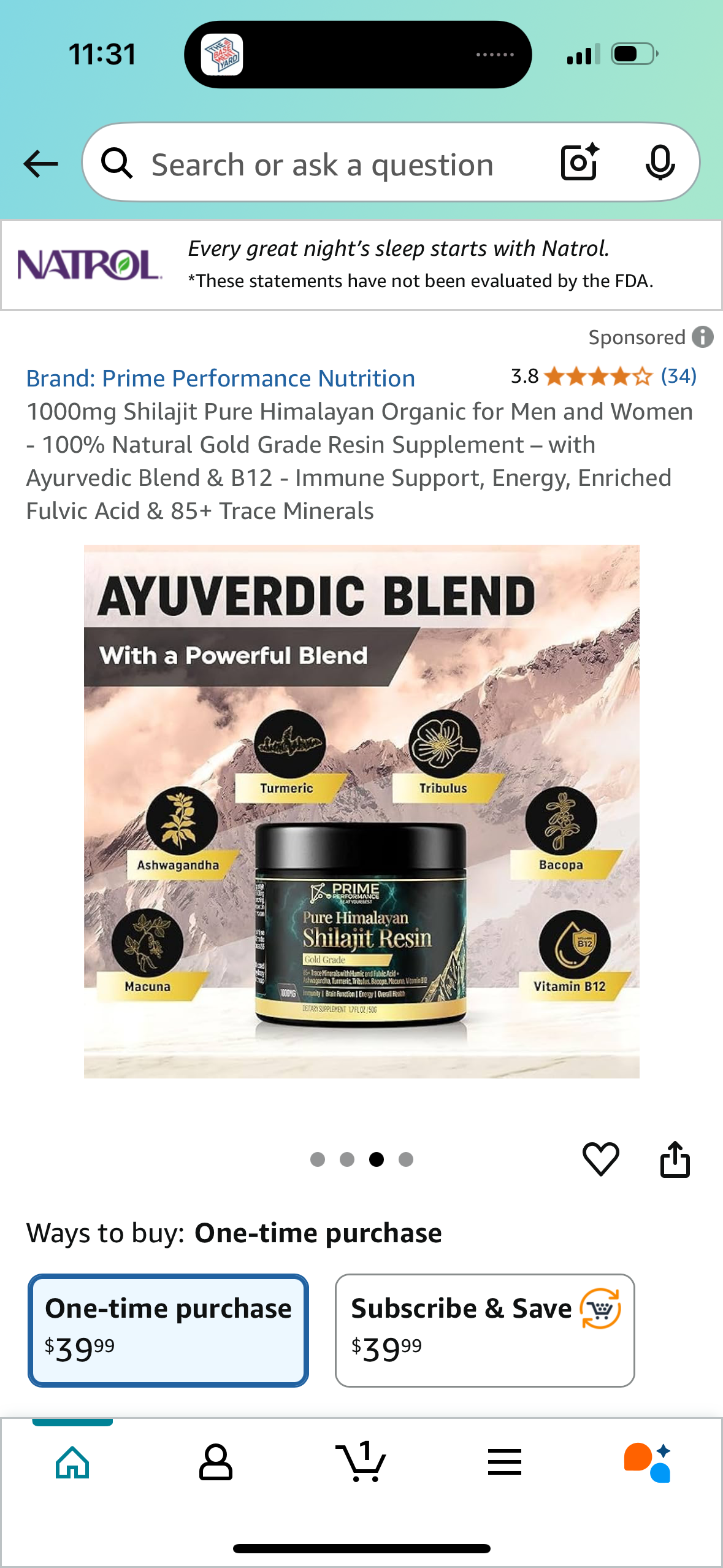 1000mg Shilajit Pure Himalayan Organic for Men and Women - 100% Natural Gold Grade Resin Supplement – with Ayurvedic Blend & B12 - Immune Support, Energy, Enriched Fulvic Acid & 85+ Trace Minerals