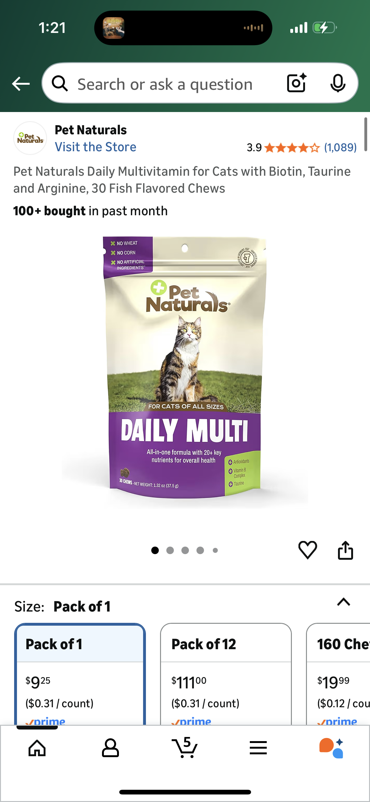 Pet Naturals Daily Multivitamin for Cats with Biotin, Taurine and Arginine, 30 Fish Flavored Chews