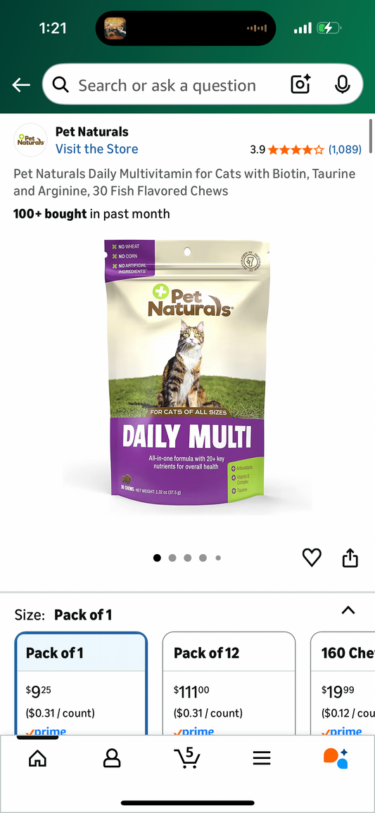 Pet Naturals Daily Multivitamin for Cats with Biotin, Taurine and Arginine, 30 Fish Flavored Chews