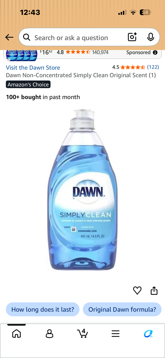 Dawn Non-Concentrated Simply Clean Original Scent
