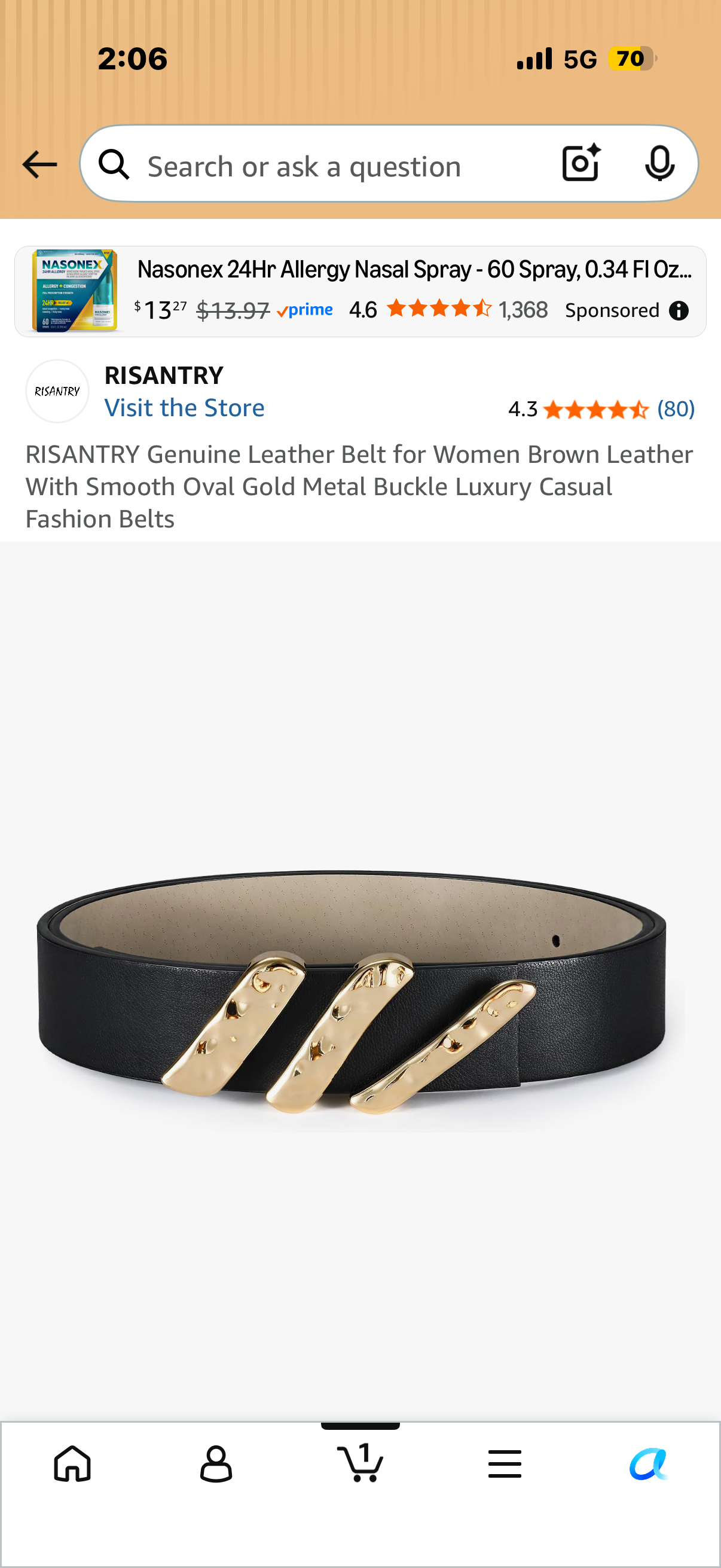 RISANTRY Genuine Leather Belt for Women Black Leather With Smooth Oval Gold Metal Buckle Luxury Casual Fashion Belts