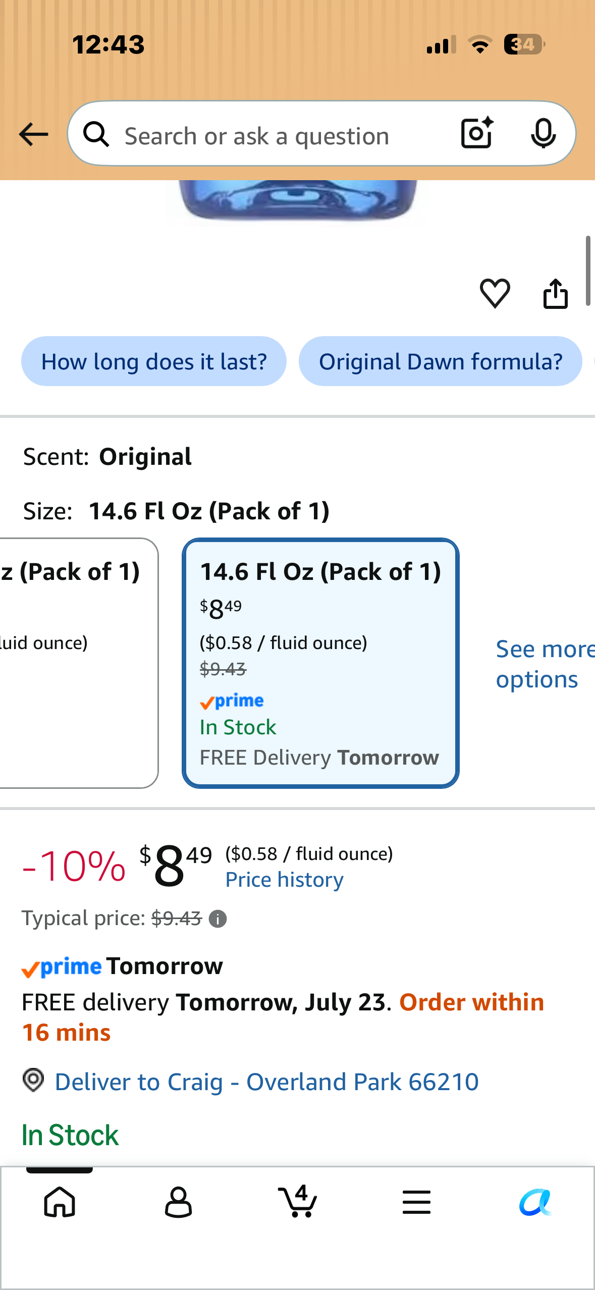 Dawn Non-Concentrated Simply Clean Original Scent