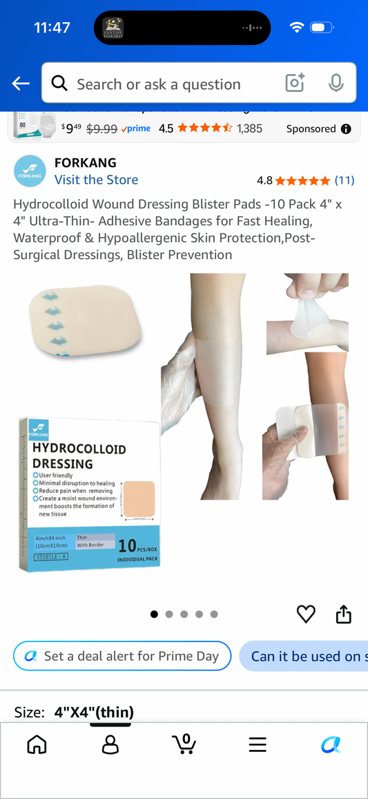 Hydrocolloid Wound Dressing Blister Pads -10 Pack 4" x 4" Ultra-Thin- Adhesive Bandages for Fast Healing, Waterproof & Hypoallergenic Skin Protection, Post-Surgical Dressings, Blister Prevention