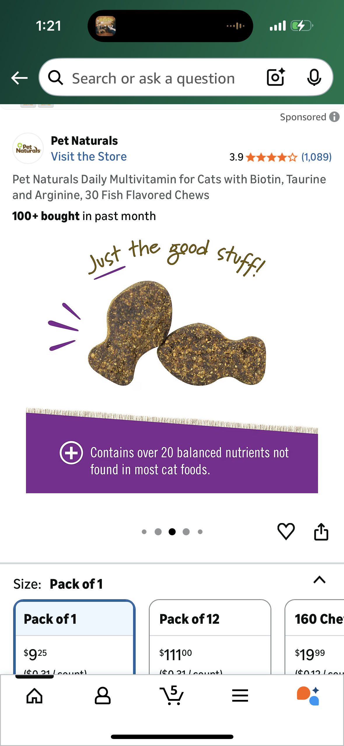 Pet Naturals Daily Multivitamin for Cats with Biotin, Taurine and Arginine, 30 Fish Flavored Chews