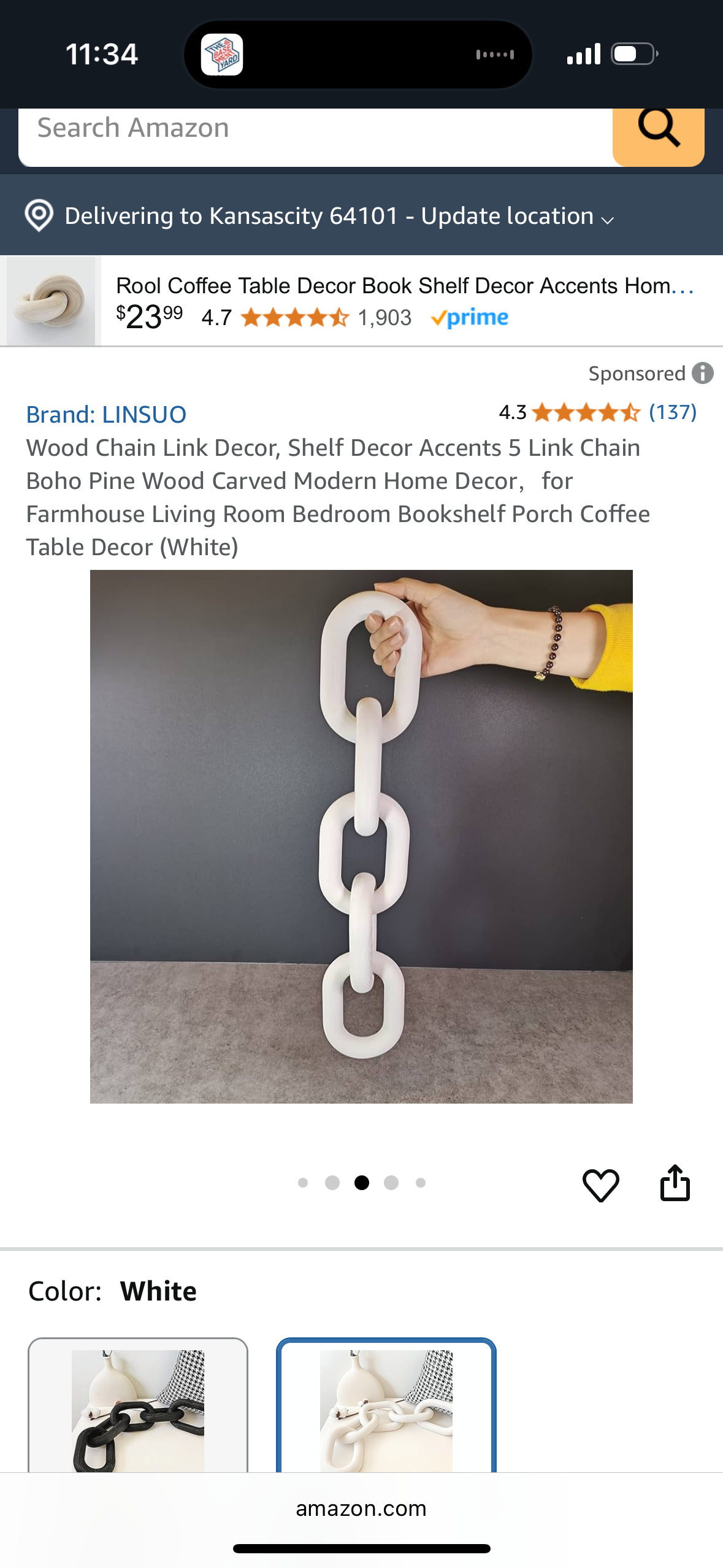 Wood Chain Link Decor, Shelf Decor Accents 5 Link Chain Boho Pine Wood Carved Modern Home Decor，for Farmhouse Living Room Bedroom Bookshelf Porch Coffee Table Decor (White)