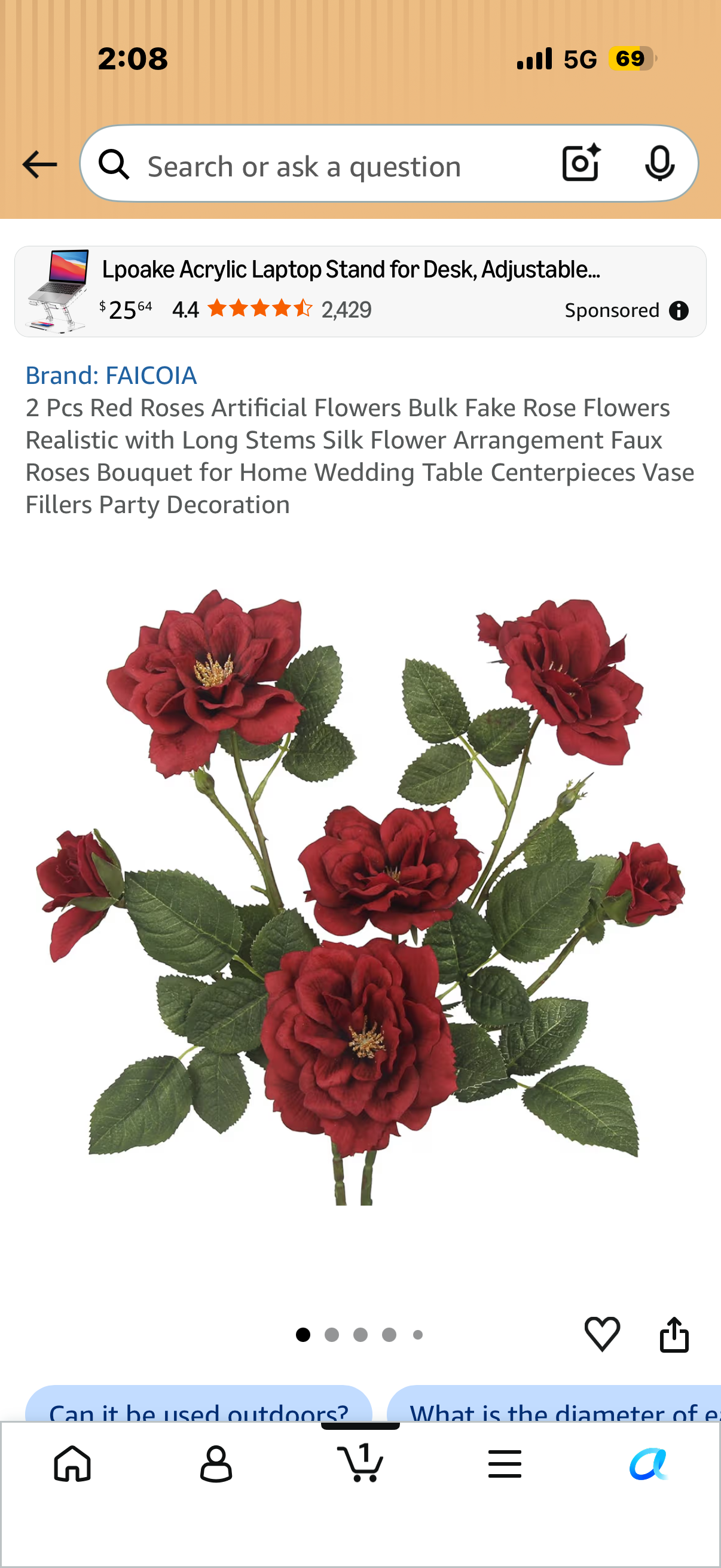2 Pcs Red Roses Artificial Flowers Bulk Fake Rose Flowers Realistic with Long Stems Silk Flower Arrangement Faux Roses Bouquet for Home Wedding Table Centerpieces Vase Fillers Party Decoration