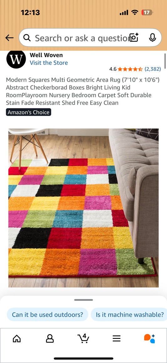 Modern Squares Multi Geometric Area Rug (7'10" x 10'6"), Abstract Checkerborad Boxes, Bright Living Room, Nursery, Bedroom Carpet, Soft, Durable Stain, Fade Resistant, Shed Free, Easy Clean (L1053)